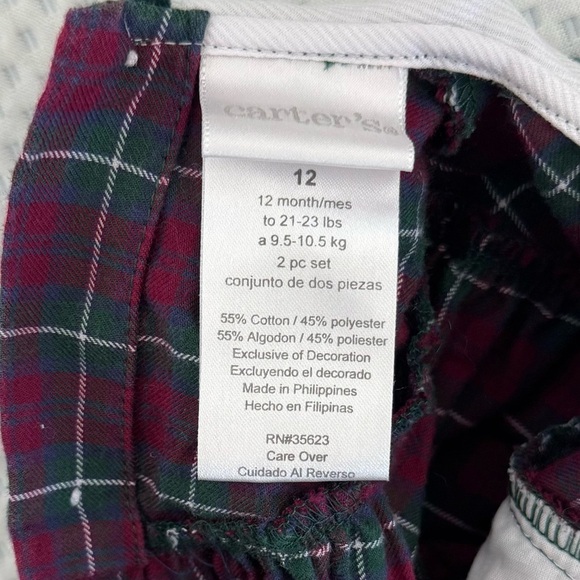 Vintage Carter’s Baby Long Sleeve Plaid Romper with White Floral Collar Size 12m - Picture 4 of 8